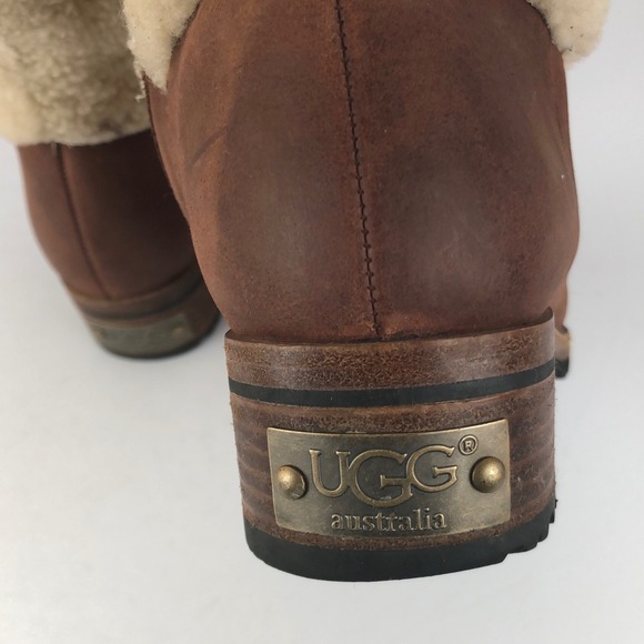 UGG Australia Chrystie Leather Shearling Lined Tall Riding Boots Sz 8 Brown 5512 - Picture 9 of 16